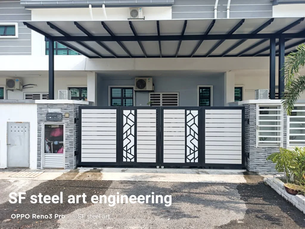Projek main gate dan awning yang telah siap dipasang