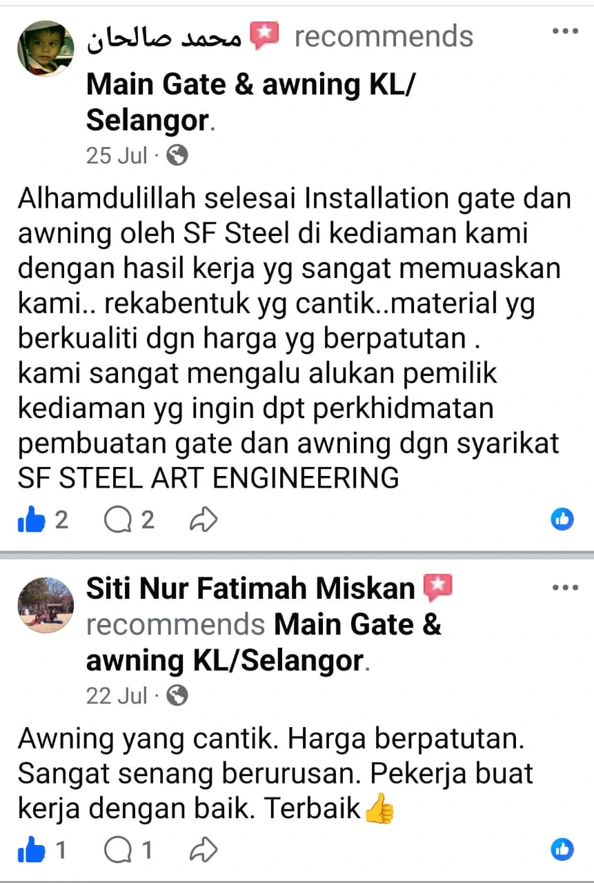 Ulasan pelanggan sebenar untuk pemasangan gate dan awning